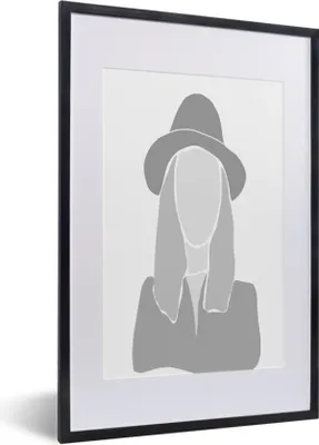 Produktbild von MuchoWow® Gerahmtes Poster Frau - Schwarz - Weiß 40x60 cm - Poster mit Schwarzem Bilderrahmen Wandposter Rahmen Foto Bilder - Poster in Rahmen