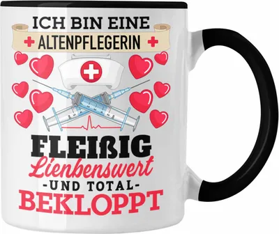 Produktbild von Trendation - Altenpflegerin Tasse Geschenk Frauen Altenpflege Lustiger Spruch Danke Geburtstag (Schwarz)