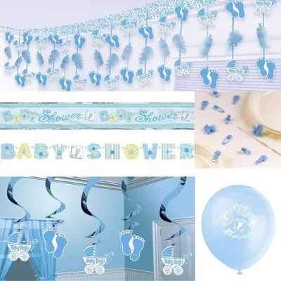 Produktbild von Baby Shower Junge Deko Partyset Partydeko hellblau
