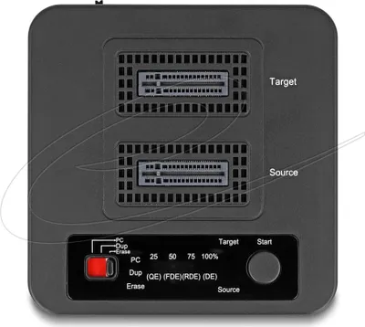 Imagen del producto de Delock - Estación de acoplamiento para SSD - con función de clonación y borrado. Bahías: 2 - M.2 - Tarjeta M.2 NVMe / PCIe (NVMe) - USB-C 3.2 (Gen 2) - Negro