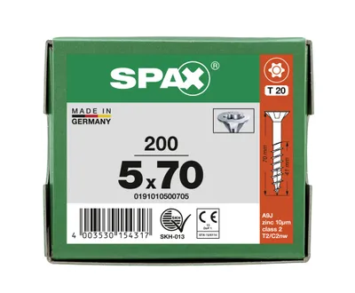 Zdjęcie produktu dla SPAX® 0191010500705 SPAX® Universalschrauben T20 Senkkopf WIROX 0191010500705 5 mm x 70 mm, 200 St.