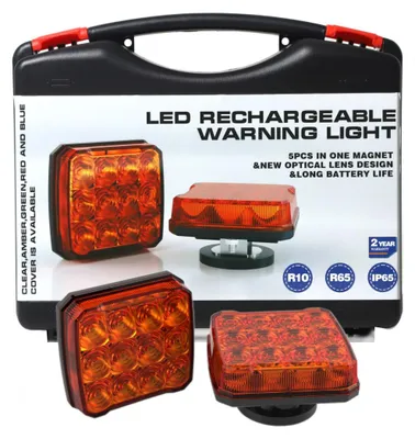 Image de Lampes de signalisation d'urgence sans fil (feux clignotants) avec aimant, 12 V/24 V, LED orange, 12 modes de fonctionnement