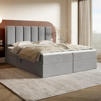 Produktbild von MOTIVENA Santiago Boxspringbett 160x200 Grau Samt (Jasmine 90), Bonellfederkern-Matratze (H4), Visco Topper (H2)
