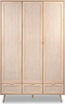Immagine prodotto di Calicosy - Armadio a 3 ante con appendiabiti L120 cm - Stampa effetto rattan