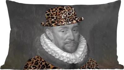 Produktbild von MuchoWow® Zierkissen Sofakissen Wohnzimmer Dekokissen 50x30 cm Wilhelm von Oranien - Pantherdruck - Kunst - Wohnzimmerdekoration - Polster mit Photo