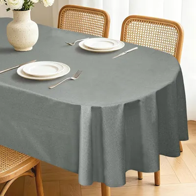 Produktbild von PVC Tischdecke Oval 140x180 cm Grau, Fleckabweisend Wasserdicht Abwischbar