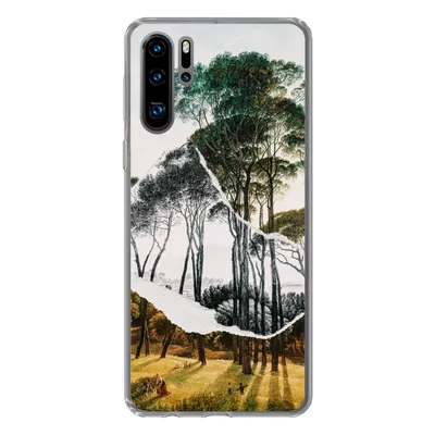 Produktbild von MuchoWow® Handyhülle Schutzhülle Hülle für Huawei P30 Pro Italienische Landschaft Schirmkiefern - Kunst - Hendrik Voogd - Malerei - Schwarz-Weiß - Alte Meister Silikon Softcase Handy Hülle - Schutzdeckel