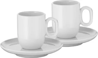 Produktbild von WMF Barista zestaw naczyń do kawy espresso, po 2 filiżanki i spodki, stylowe, stabilne, sztaplowane, ergonomiczne, można myć w zmywarce, wyprodukowano w Niemczech, 0695939440