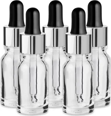 Produktbild von x5 Glasflasche klar 10 ml mit silberner Aluminiumpipette Miniflasche