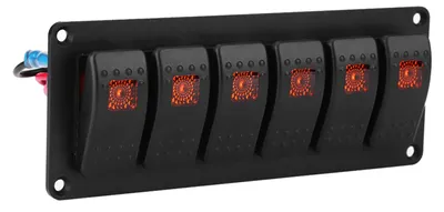Obrázek produktu pro 6-polohový kolébkový spínač 12–24 V pro automobily, karavany, lodě a jachty, s oranžovou LED diodou