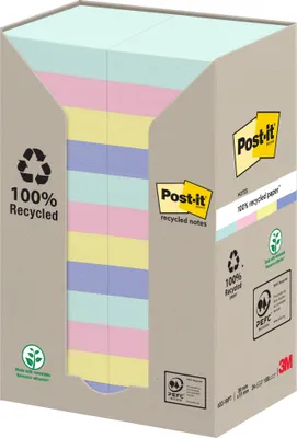 Produktbild von Post-it® Recycling Notes Multicolor Haftnotizen 38x51mm 24 Blöcke 100 Blatt