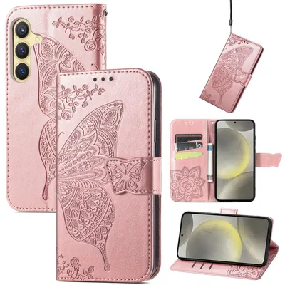Image de Pour Samsung Galaxy S25 FE 5G étui en similicuir portefeuille téléphone portable design papillon Etuis rose