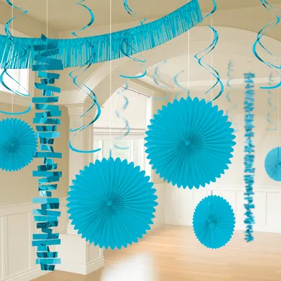Produktbild von Amscan Raumdeko-Set 18-teilig: Blaue Fächer, Swirls und weitere Dekoration