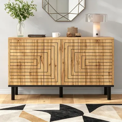 Immagine prodotto di Mobile contenitore con motivo a onde, 3 ante, sistema di chiusura ammortizzata, realizzato in MDF, finitura in legno