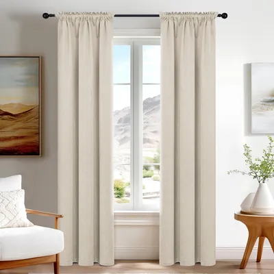Verdunkelungsvorhänge, 55×240 cm, Beige, 2 Paneele, Polyester, Stabtasche