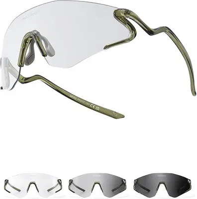 Zdjęcie produktu dla Okulary rowerowe ROCKBROS, okulary przeciwsłoneczne, okulary fotochromowe, okulary sportowe z samobarwiącym się szkłem i ochroną UV400, wykonane z tworzywa TR90, ultralekkie (24 g), okulary do biegania, kolor ciemnozielony