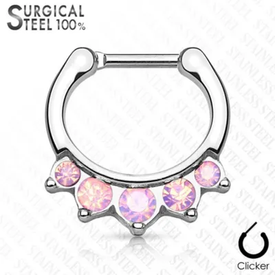 Produktbild von Nasenring Septum Clicker Piercing „Opal Kristalle“ Rosa