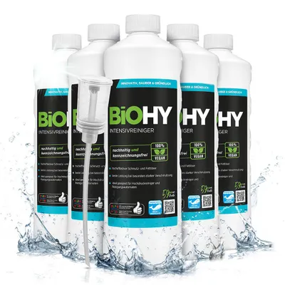 Produktbild von BiOHY Intensivreiniger Universal (6x1l Flasche) + Dosierer | Hochleistungs-INDUSTRIEREINIGER | Grundreiniger ideal für Hochdruckreiniger, schaumarm | Schmutzbrecher & Kraftreiniger
