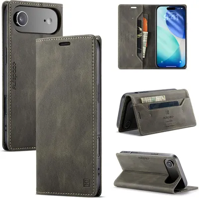 Produktbild von Hülle für iPhone Air, Retro Kunstleder Tasche Kartenfächern und Ständer Schutzhülle Kaffee