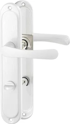 A white door handle set with a silver lock mechanism, presented against a white background.