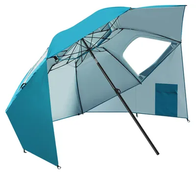 Immagine prodotto di Ombrellone da spiaggia Ikodm da 210 cm con picchetto a spirale, protezione UV 50+, inclinabile, idrorepellente, con borsa da trasporto per spiaggia, giardino e campeggio, azzurro