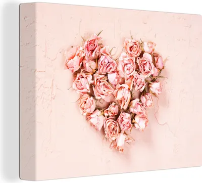 Produktbild von MuchoWow® - Leinwandbilder - Herz - Blumen - Rosa, Wandbild, Wanddeko Bilder Wohnzimmer, 120x90 cm