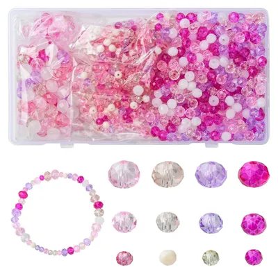 Productafbeelding van Kralen Voordeelpakket 1000 Stuks - Elliptische/Rondelle/Ruit Glaskralen - Parelroze Thema - Sieraden Maken - Hoogwaardig Materiaal - Afmetingen 4/6/8 mm