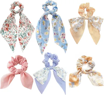 Produktbild von 6 Haargummis mit Schleifen, elastische Pferdeschwanzhalter und Haaraccessoires für Damen oder Mädchen