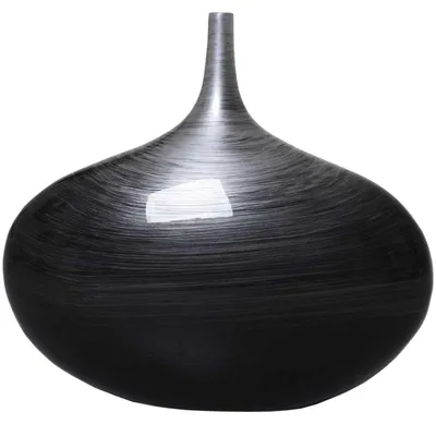 Image de VIVANNO Vase de sol en fibre de verre BELEZA Rond, noir spiralé brillant avec motif - 36x15x33 cm