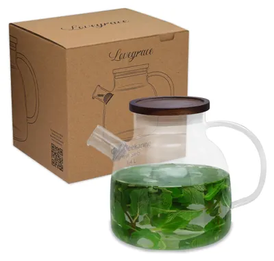 Theepot aus Borosilikatglas, 1400 ml, mit Edelstahlsieb und Holzdeckel