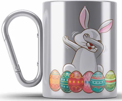 Produktbild von Trendation - Edelstahl Tasse Karabiner Ostern Ostergeschenke Kinder Jugendliche Geschenke Lustige Grafik Osterhase Dab (Silber)