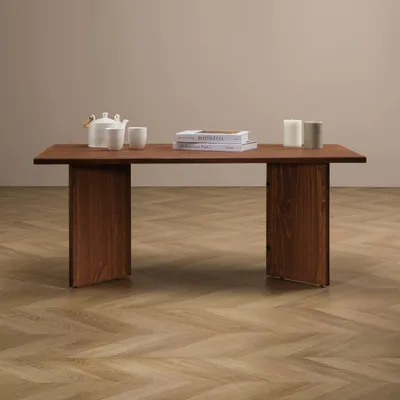 Produktbild von Couchtisch MESA aus Massivholz 110 x 45 x 60 cm dunkelbraun - minimalistischer Sofatisch aus Holz, Wohnzimmer Tisch mit angwinkelten Beinen
