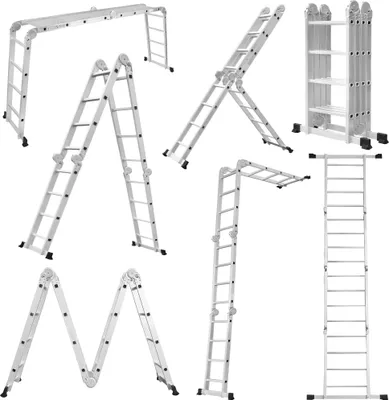 Zdjęcie produktu dla UISEBRT 6 w 1 Drabina wielofunkcyjna Drabina aluminiowa Drabina przegubowa Drabina składana 470cm Drabina wielofunkcyjna Drabina aluminiowa z platformą do 150 kg 4 X 4 stopnie Srebrny
