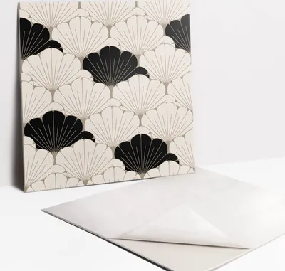 Produktbild von Fliesenaufkleber Set - 9 Stück Selbstklebende PVC Fliesen-Designs - Für Bad und Küche 30 x 30 - Blattillustration