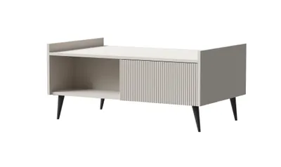 Zdjęcie produktu dla Stolik kawowy Albello z szufladą Adenis - Nowoczesny stolik kawowy do salonu, elegancki design w kolorze beżowym, kaszmirowym i czarnym, 100 x 45 x 60 cm
