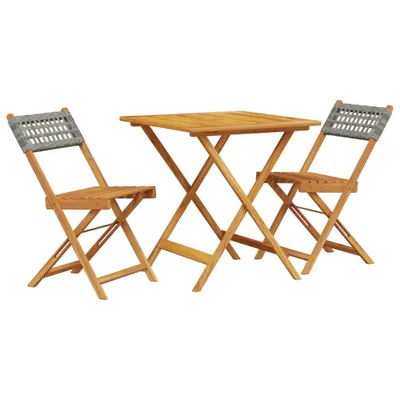 Produktbild von 3-tlg. Bistro-Set Grau Poly Rattan und Massivholz