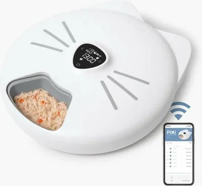 Produktbild von SVGcommerce Automatischer Katzenfutterspender 1,5 L – 6 Mahlzeiten mit LCD-Touchscreen, Eisfach für Nass- und Trockenfutter