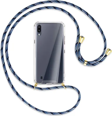 Produktbild von Handykette Backcover-Schutzhülle mit Band (Metall goldfarben) für Samsung Galaxy A10 - Blautöne