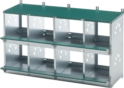 Produktbild von Hühnernistkasten mit 8 Nistfächern Grün Metall Hühnerstall Legenest zur Wandmontage mit Eierschutz 108x41x67 cm