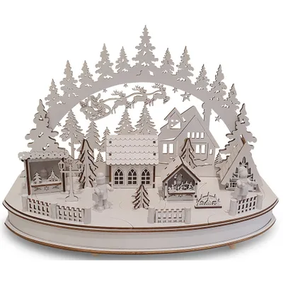 Produktbild von Riffelmacher LED Schwibbogen "Weihnachtsmarkt" mit Timer 36 x 25cm - 76516 | Weiß