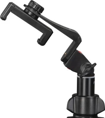 A black smartphone tripod mount with adjustable arms and a base mount, shown against a white background.