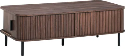 Zdjęcie produktu dla BELIANI Stolik kawowy ciemnobrązowe z czarnym MDF retro drzwi przesuwne salon