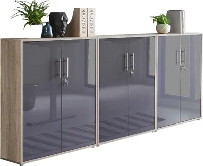 Produktbild von Aktenschrank TABOR 99 in Eiche Sonoma / anthrazit Hochglanz, Schrankwand, Büroschrank, abschließbar, Metallgriffe