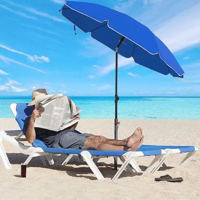 Produktbild von Famanu Sonnenschirm Ø 160 cm, UV50+, achtseitige Polyesterbespannung, mit Kippmechanismus, blau