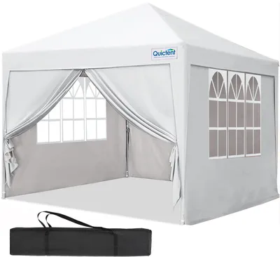 Produktbild von Quictent Pavillon 3x3 Faltpavillon mit 4 Seitenteilen, Wasserdicht Gartenpavillon mit 4 Sandsäcken & Rolltasche, Partyzelt Gartenzelt , Weiß