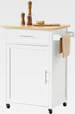 Produktbild von Servierwagen mit Rollen Küchenwagen mit Arbeitsplatte Rollwagen Küche Beistellwagen Regal Küche weiß-Natur BHT ca. 68x90x46cm FKW102-WN