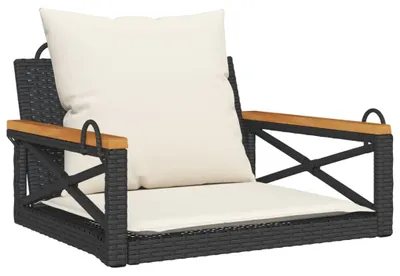 Productafbeelding van vidaXL Hangstoel met kussen, zwart, 63x62x40 cm, polyrotan
