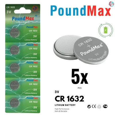 Produktbild von 5 x CR1632 PoundMax Knopfbatterie CR 1632 Lithium 3 Volt 850 mAh 5er-Blister