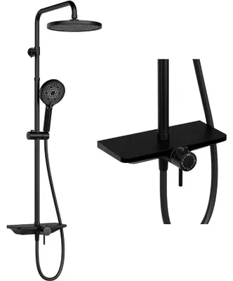 Imagen del producto de Sistema de ducha, ducha de lluvia, barra ajustable en altura, color negro, diámetro 25 cm