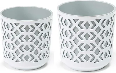 Image de HowHomely | 2 Pots de fleurs, Blanc-Gris - 20,1 & 14,8 cm, Pots de fleurs - Moderne, Ajouré